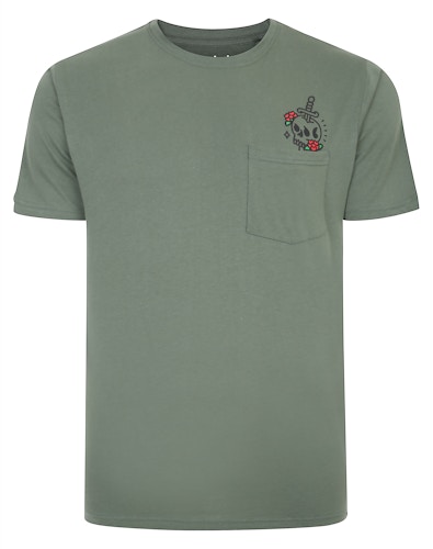 Bigdude Skull Print T-Shirt With Pocket Sage Green Tall